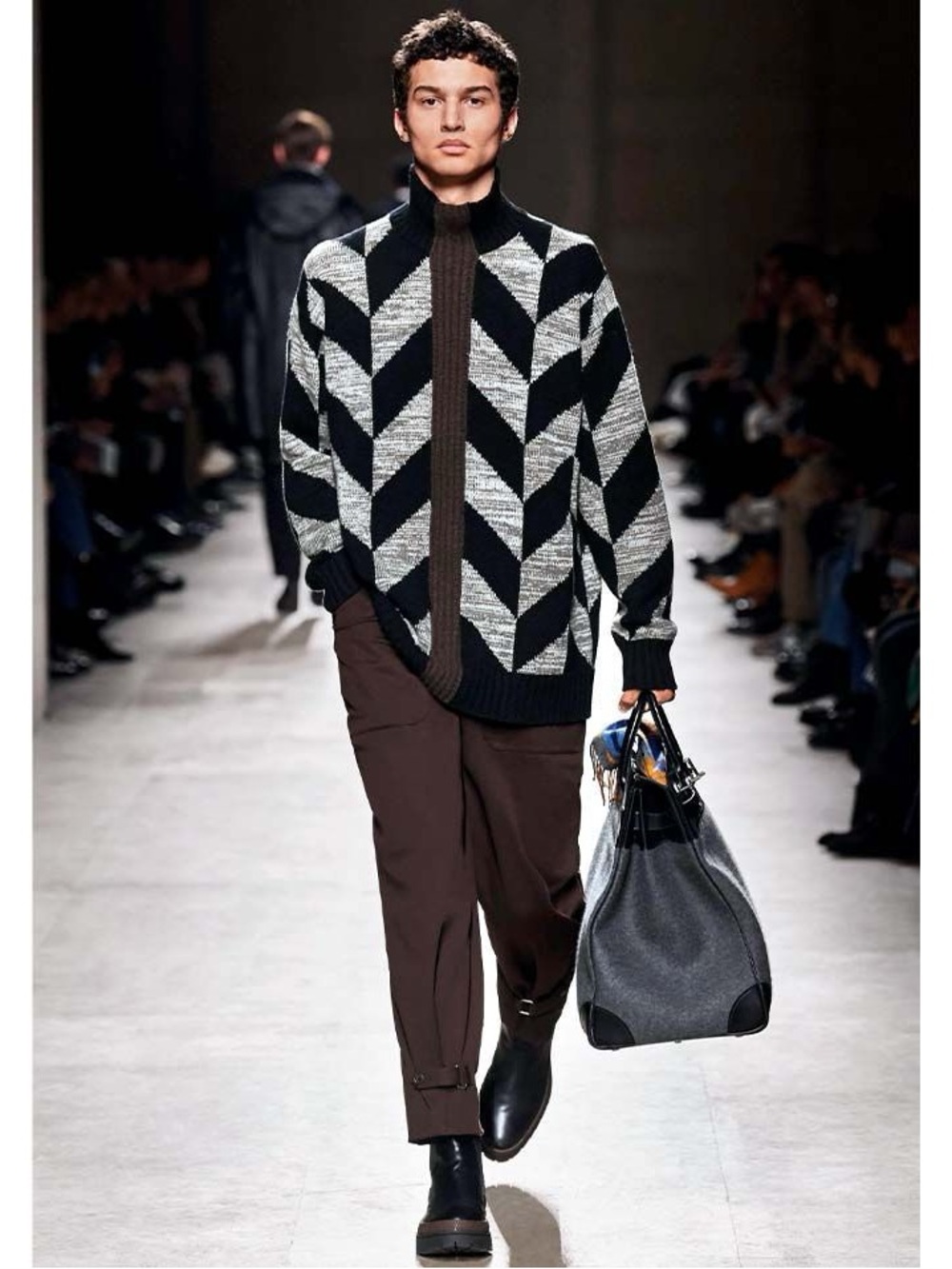 Hermes Black & Gray Chevron  Sweater